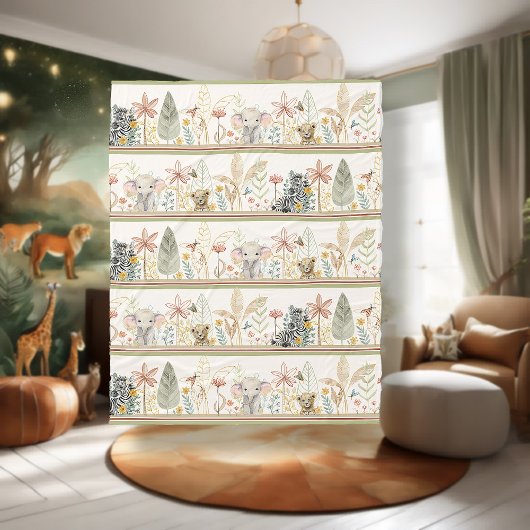 Safari Lion Zebra Elephant Oerwoud Bladerdek Baby  Fleece Deken