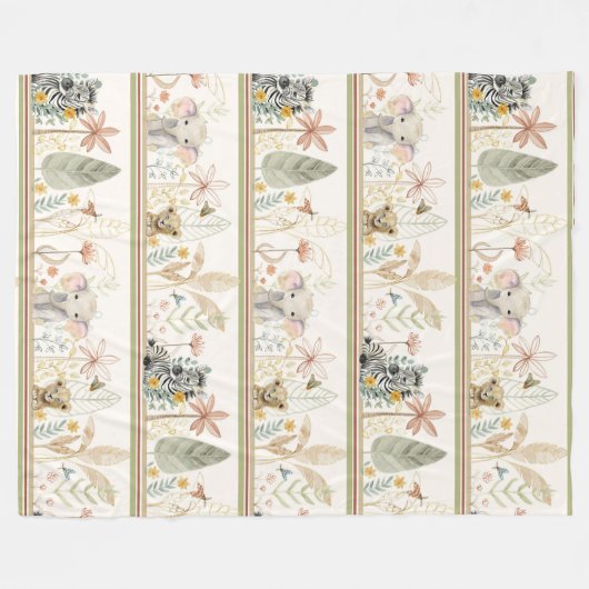 Safari Lion Zebra Elephant Oerwoud Bladerdek Baby Fleece Deken (Voorkant (Horizontaal))