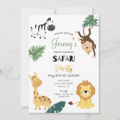 Safari Lion Zebra Monkey Little Boy Birthday Party Kaart (Voorkant)