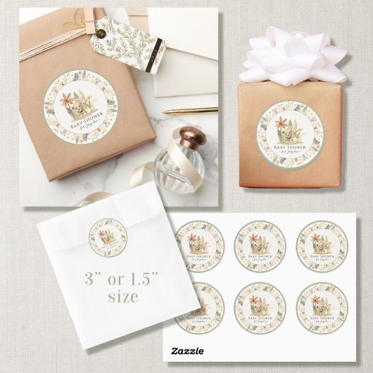 Safari Little Lion Zebra Giraffe Boy Baby shower Ronde Sticker