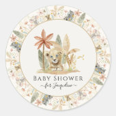 Safari Little Lion Zebra Giraffe Boy Baby shower Ronde Sticker (Voorkant)