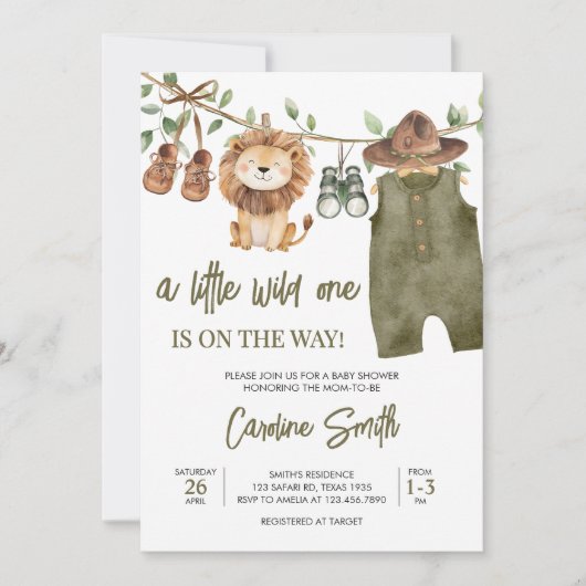Safari Little Wild One Babykleding Baby shower Kaart (Voorkant)