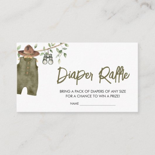 Safari Little Wild One Babykleding Luier Raffle Informatiekaartje (Voorkant)