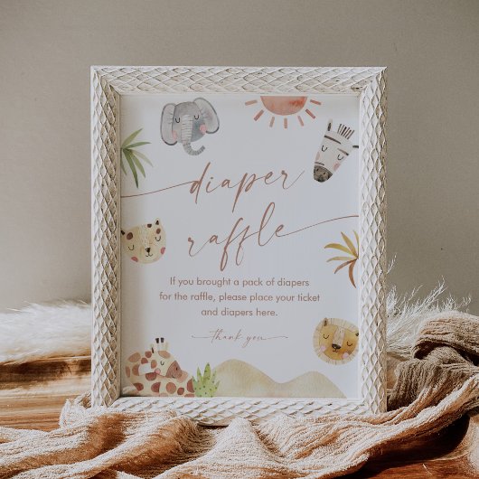 SAFARI Luier Raffle Baby shower Spel Sign Poster