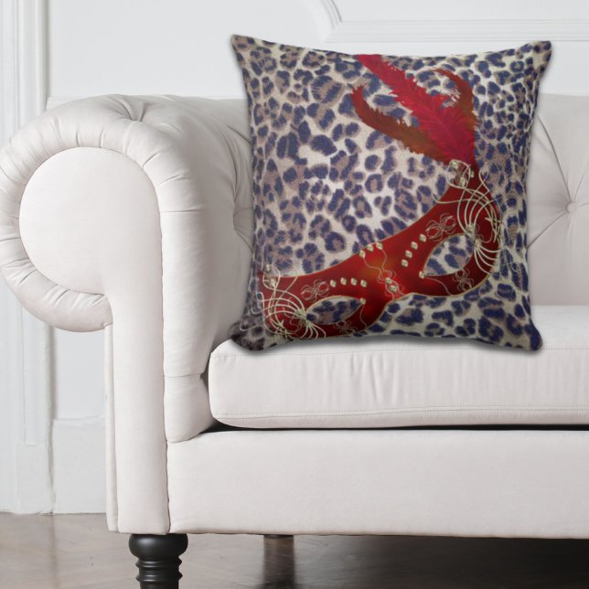 Safari Luipaard Print Venetië maskerade masker Kussen (Safari Leopard Print Venice masquerade Mask Throw Pillow)