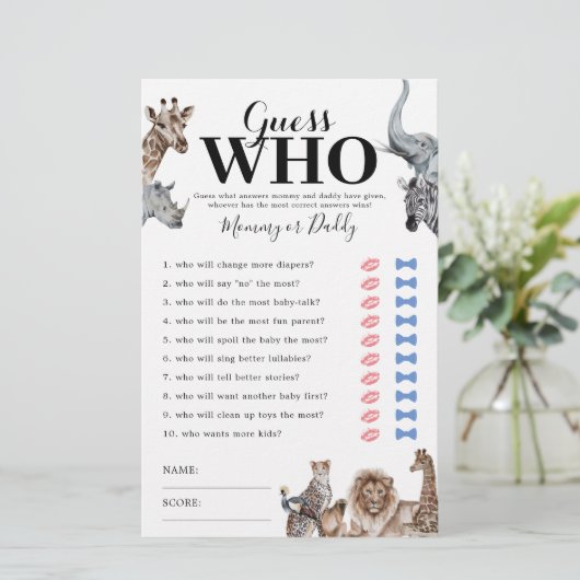 Safari Mammie of Baby shower Game (Staand voorkant)