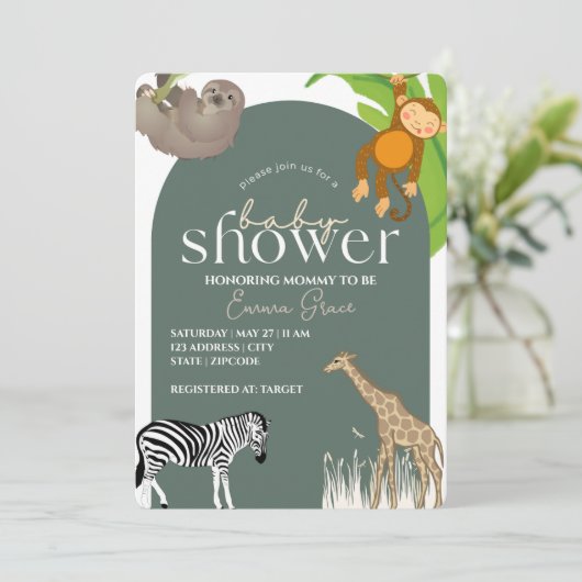 Safari Met Baby shower Uitnodiging (Staand voorkant)