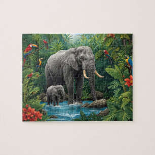 Safari met jungleolifant en baby legpuzzel