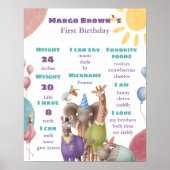 Safari Milestone First Birthday Board Poster (Voorkant)