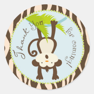 Safari Monkey Animal Print Baby shower Ronde Sticker