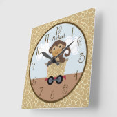 Safari Monkey Animal Train Kind Nursery Clock Vierkante Klok (Hoek)