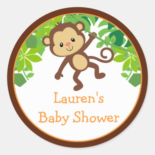 Safari Monkey Baby shower Favor Stickers (Voorkant)
