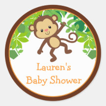 Safari Monkey Baby shower Favor Stickers