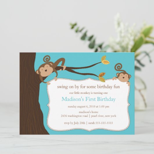 Safari Monkey Birthday Uitnodiging (Staand voorkant)