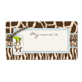 Safari Monkey Dierenprint Baby shower Etiket (Voorkant)