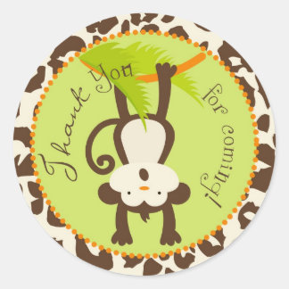 Safari Monkey Dierenprint Baby shower Ronde Sticker