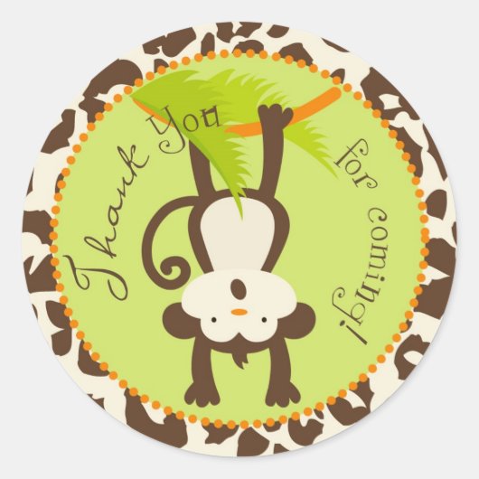 Safari Monkey Dierenprint Baby shower Ronde Sticker (Voorkant)