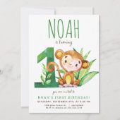 Safari Monkey Eerste Verjaardag Uitnodiging (Voorkant)
