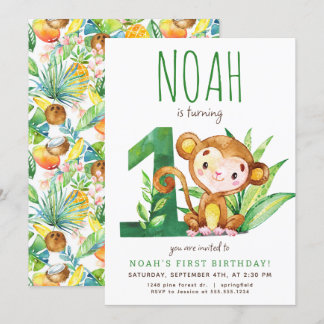 Safari Monkey Eerste Verjaardag Uitnodiging