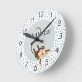 Safari Monkey Grey Personalized Ronde Klok (Hoek)