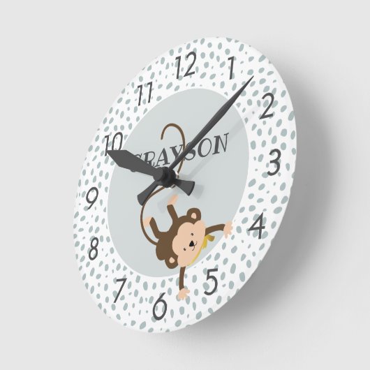 Safari Monkey Grey Personalized Ronde Klok (Hoek)