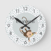 Safari Monkey Grey Personalized Ronde Klok (Voorkant)