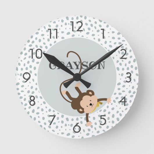 Safari Monkey Grey Personalized Ronde Klok (Voorkant)
