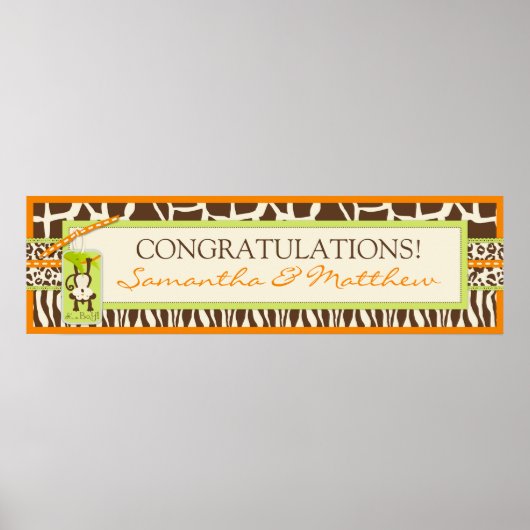 Safari Monkey & Pacifier Animal Print Baby Banner (Voorkant)