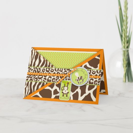 Safari Monkey & Pacifier Animal Print Baby shower Aankondiging (Voorkant)
