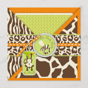 Safari Monkey & Pacifier Animal Print Baby shower Kaart