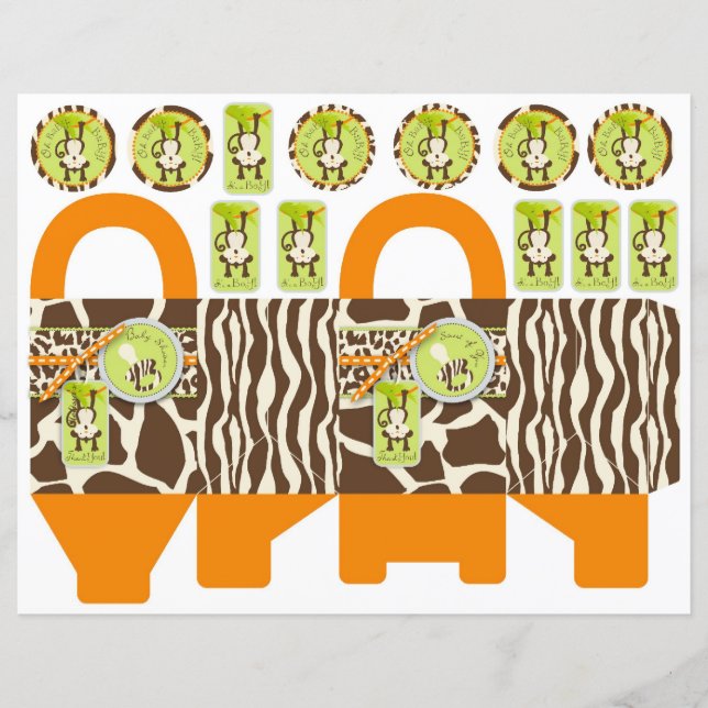 Safari Monkey & Pacifier Animal Print Box Sjabloon (Voorkant)