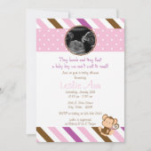 Safari Monkey Photo Pinks Baby shower Invitation Kaart (Voorkant)