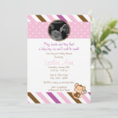 Safari Monkey Photo Pinks Baby shower Invitation Kaart (Staand voorkant)