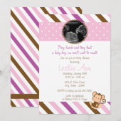 Safari Monkey Photo Pinks Baby shower Invitation Kaart (Voorkant / Achterkant)