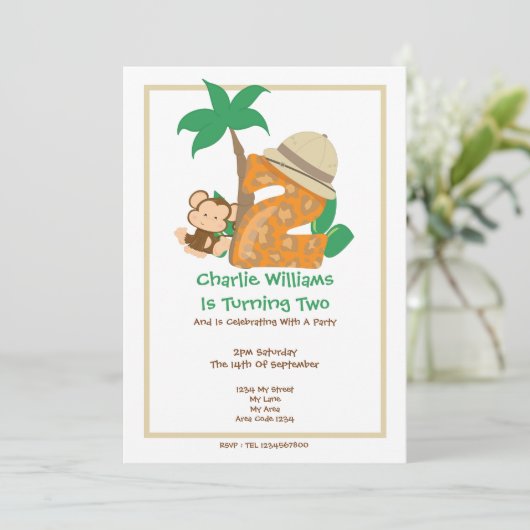 Safari Monkey Second Birthday Party Kaart (Staand voorkant)