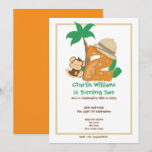 Safari Monkey Second Birthday Party Kaart (Voorkant / Achterkant)