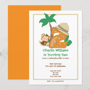 Safari Monkey Second Birthday Party Kaart