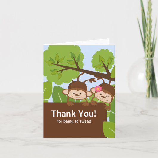 Safari Monkey Twins Baby shower bedankkaart (Voorkant)