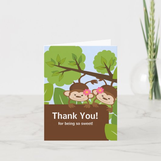 Safari Monkey Twins Baby shower bedankkaart (Voorkant)