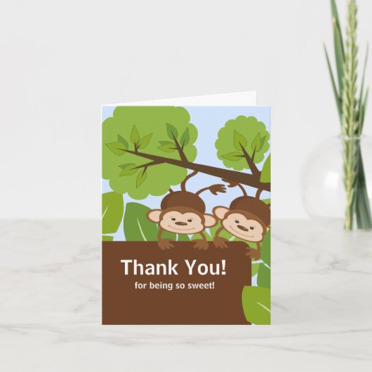 Safari Monkey Twins Baby shower bedankkaart (Voorkant)