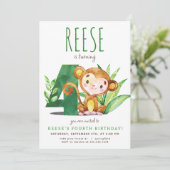 Safari Monkey Vierde Verjaardag uitnodiging (Staand voorkant)