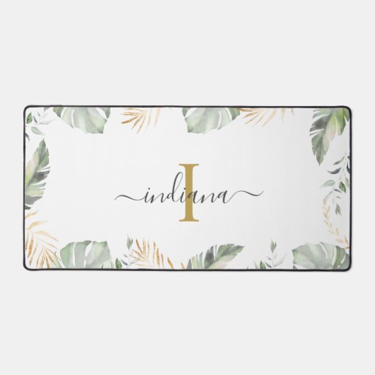 Safari Monogram Elegante Script Naam Botanisch Bureaumat (Voorkant)