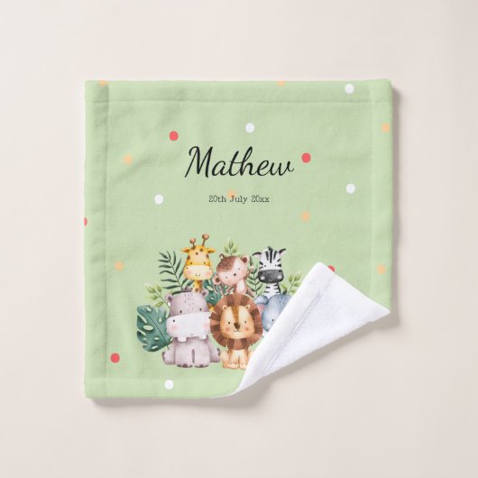 Safari, monogrammed, dier in het oerwoud l Green Bad Handdoek (Wasdoekje)