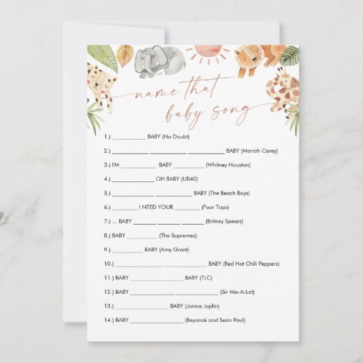 SAFARI Naam Die Baby Song Game Kaart (Voorkant)
