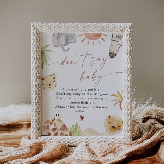 SAFARI Niet zeggen Baby Game Sign Poster