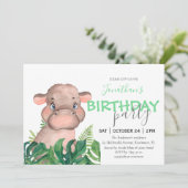 Safari nijlpaard verjaardagsfeestje aankondiging (Staand voorkant)