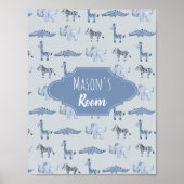 Safari Nursery Art over de blauwe Waterverf van Ba Poster (Voorkant)