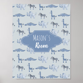 Safari Nursery Art over de blauwe Waterverf van Ba Poster