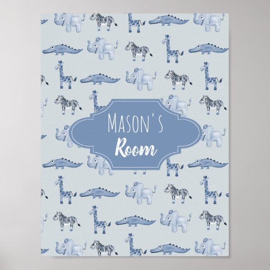 Safari Nursery Art over de blauwe Waterverf van Ba Poster (Voorkant)