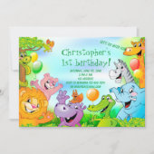 Safari oerwoud 1e verjaardagsdagsdagsuitnodigingsk kaart (Voorkant)